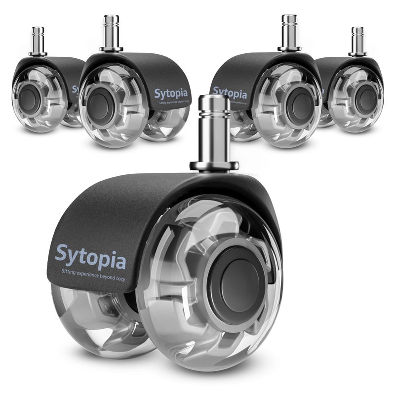 Sytopia Office Chair Wheels 2"" Desk Chair Caster Wheels Smooth Roller Style Quiet for Carpet and Hardwood Floors Universal Fit 11x22 mm Set of 5 Grey - Image 1